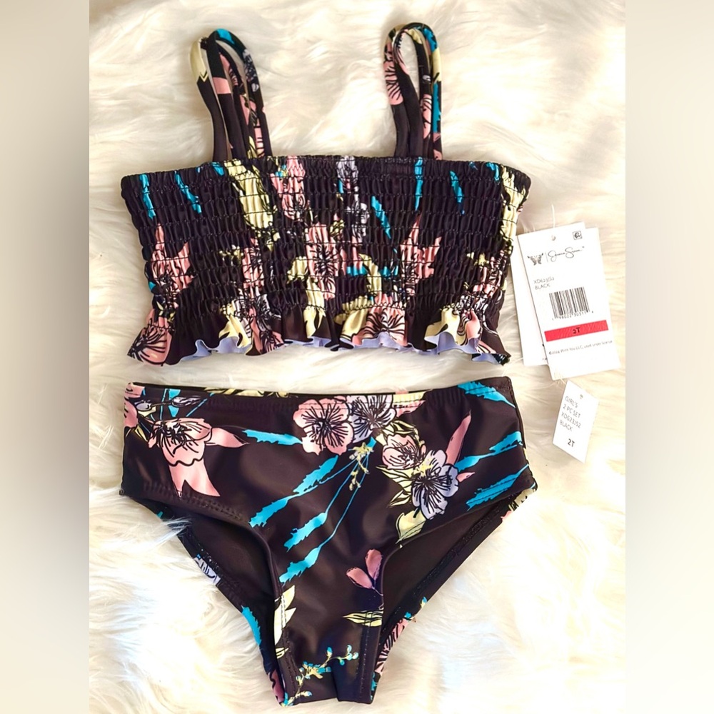 Jessica Simpson Floral Smocked Bikini Set